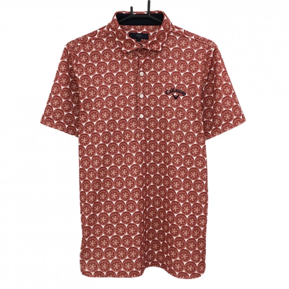 【美品】キャロウェイ 半袖ポロシャツ レッド系×白 トマト柄  メンズ L ゴルフウェア Callaway