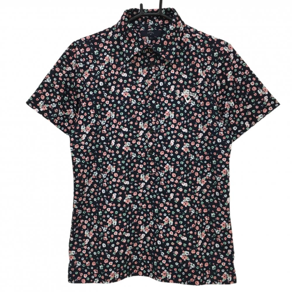 【超美品】キャロウェイ 半袖ポロシャツ ネイビー×ピンク 花柄  メンズ M ゴルフウェア Callaway