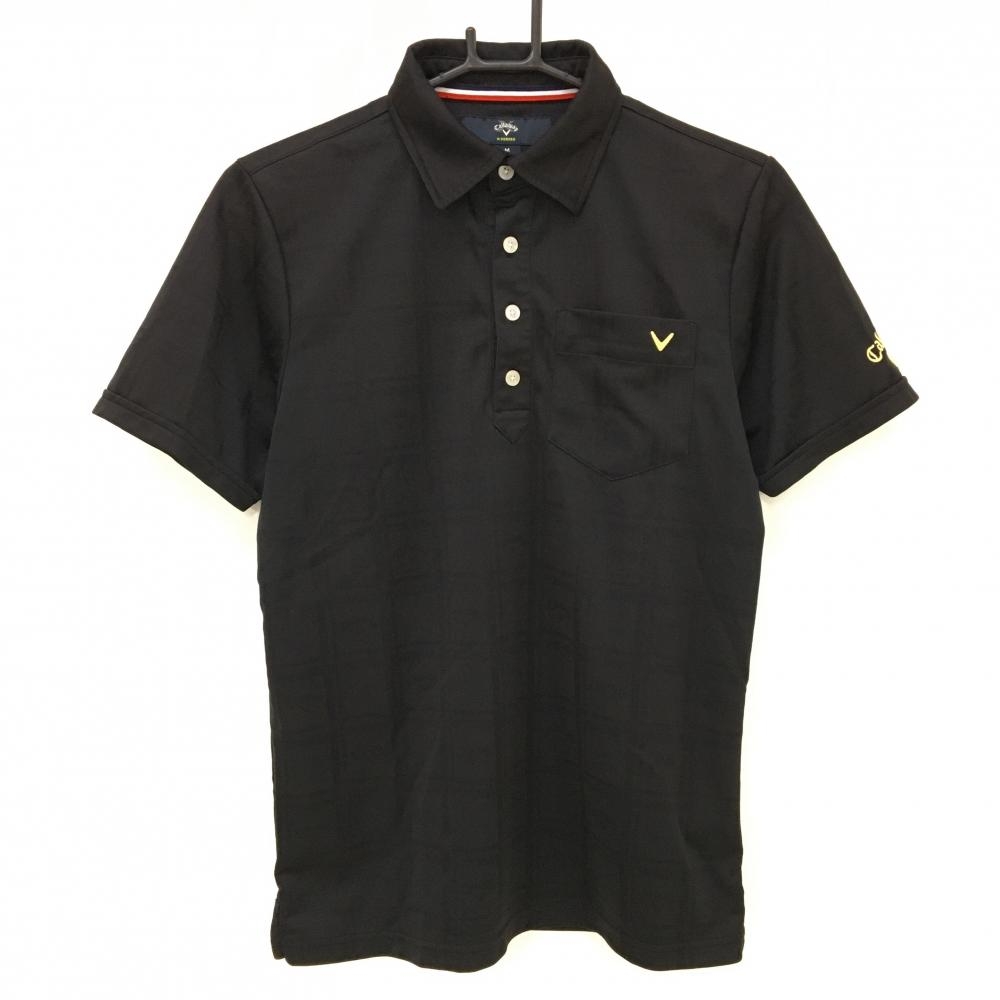 キャロウェイ 半袖ポロシャツ 黒 格子総柄地模様 胸ポケット  メンズ M ゴルフウェア Callaway