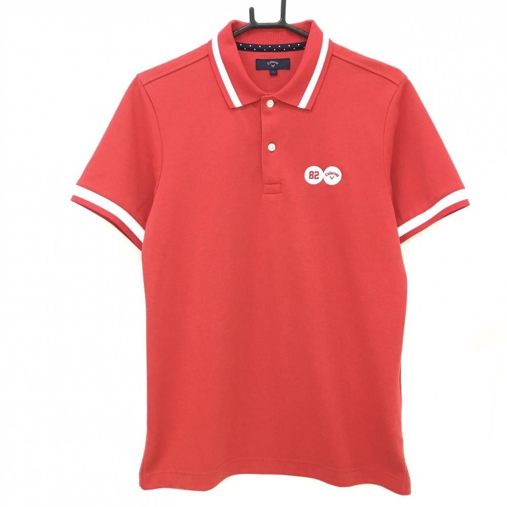 【美品】キャロウェイ 半袖ポロシャツ レッド×白 襟袖ライン  メンズ L ゴルフウェア Callaway