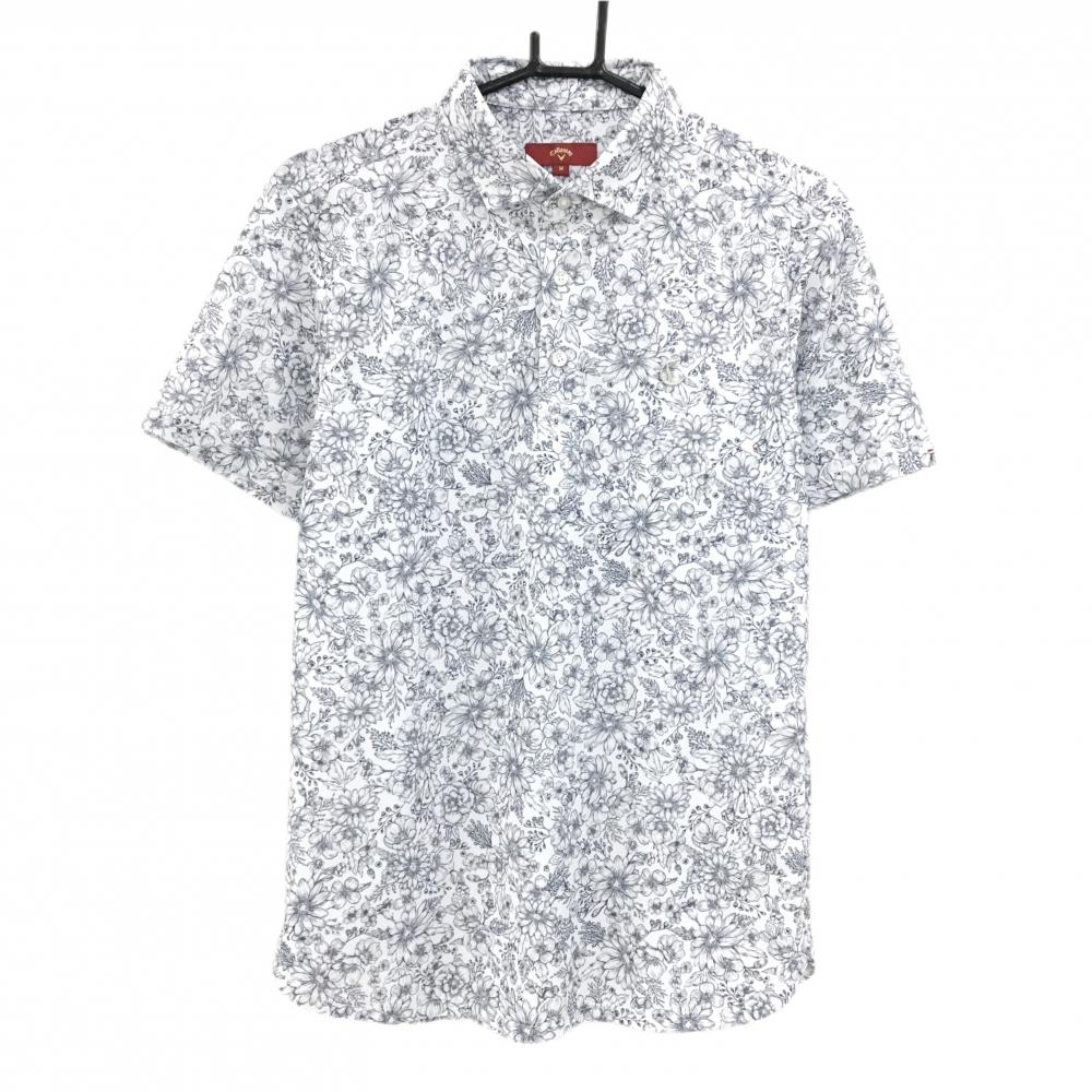 【超美品】キャロウェイ レッドレーベル 半袖ポロシャツ 白×ネイビー 花柄 メンズ M ゴルフウェア 2023年モデル Callaway