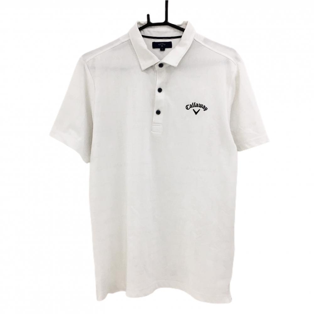 キャロウェイ 半袖ポロシャツ 白 ロゴ総柄 胸ロゴネイビー メンズ LL ゴルフウェア 2023年モデル Callaway