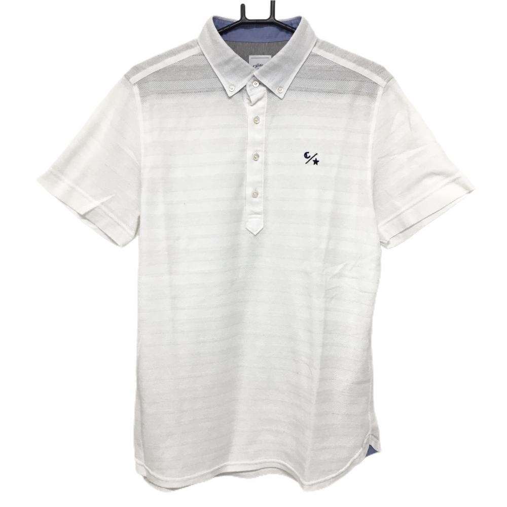 キャロウェイ 半袖ポロシャツ 白 メッシュ調 透け感 ボタンダウン  メンズ LL ゴルフウェア Callaway