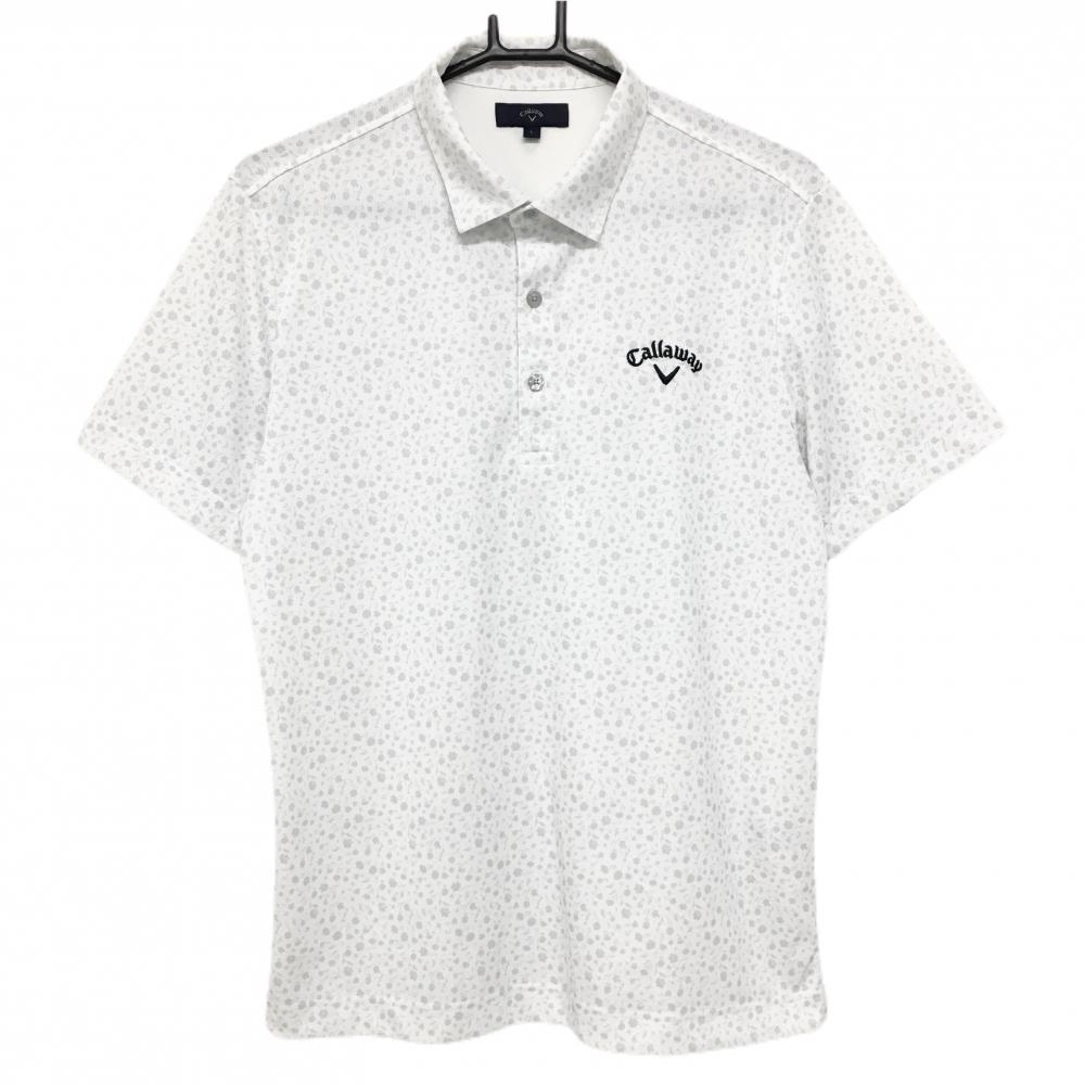 【美品】キャロウェイ 半袖ポロシャツ 白×グレー 小花柄  メンズ L ゴルフウェア 2024年モデル Callaway