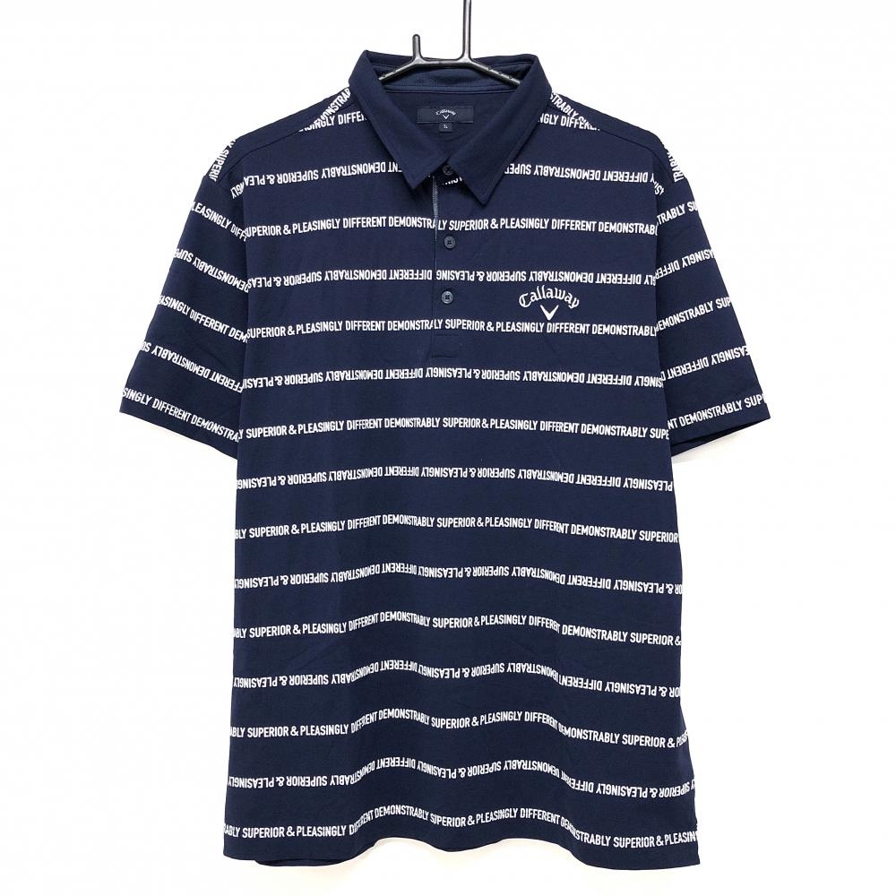 【超美品】キャロウェイ 半袖ポロシャツ ネイビー×白 ロゴボーダー メンズ 3L ゴルフウェア 大きいサイズ Callaway