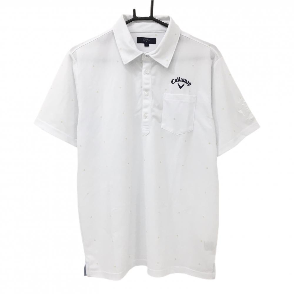 キャロウェイ 半袖ポロシャツ 白×ベージュ ドット風 胸ポケット ロゴ刺しゅう メンズ L ゴルフウェア Callaway