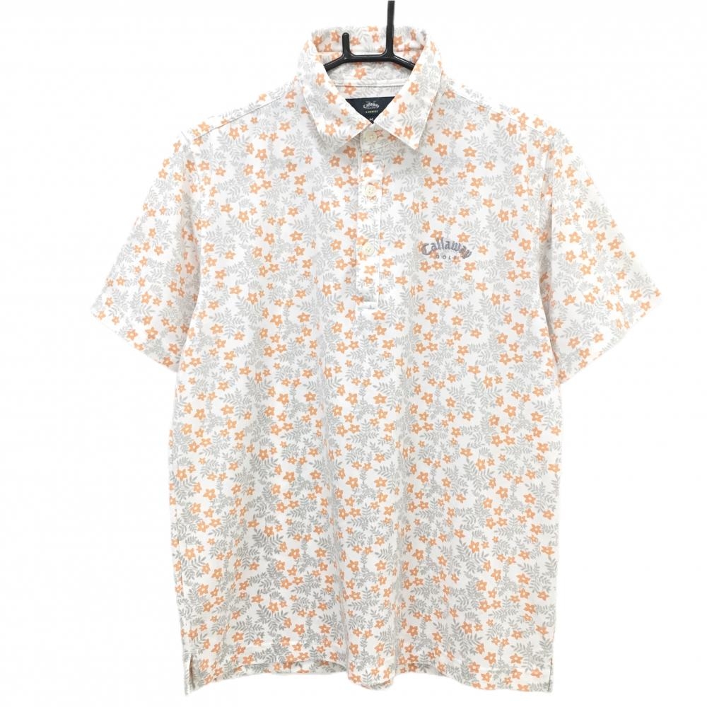 【美品】キャロウェイ 半袖ポロシャツ 白×オレンジ×グレー 花柄  メンズ M ゴルフウェア Callaway