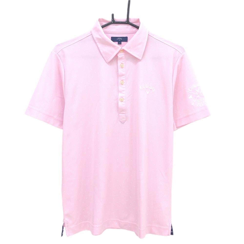 キャロウェイ 半袖ポロシャツ ライトピンク×白 ドット 胸ロゴ  メンズ L ゴルフウェア Callaway