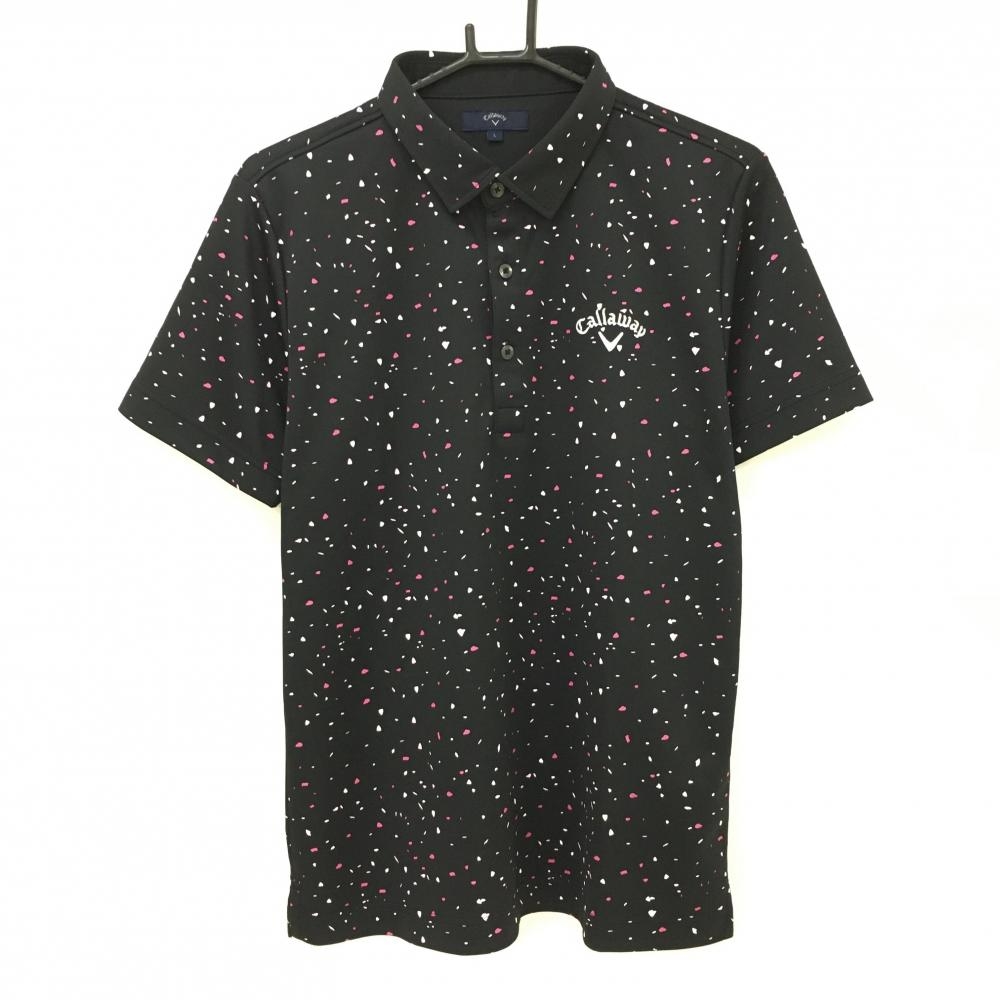 キャロウェイ 半袖ポロシャツ 黒×白 総柄 ロゴ刺しゅう メンズ L ゴルフウェア Callaway