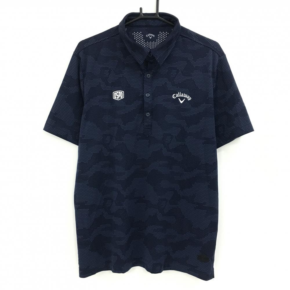 【超美品】キャロウェイ 半袖ポロシャツ ネイビー 総柄 ロゴ刺しゅう メンズ 3L ゴルフウェア 大きいサイズ Callaway