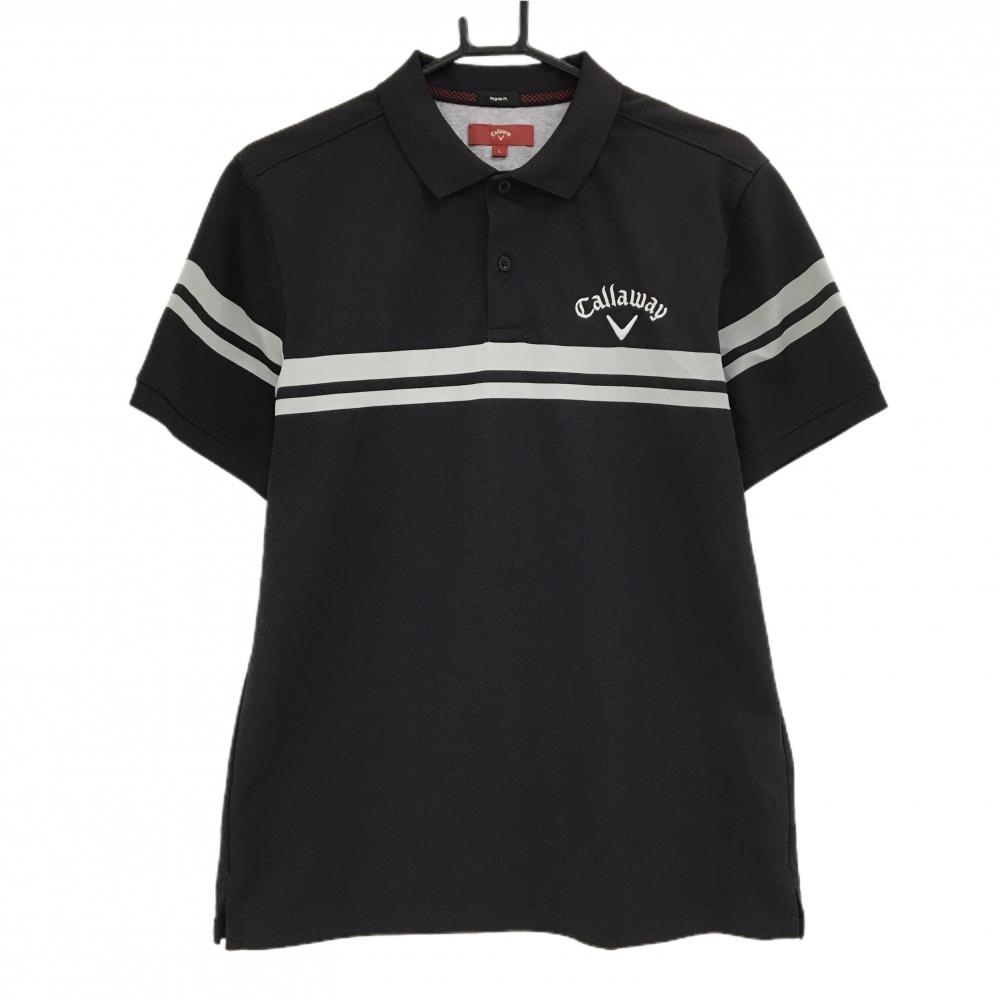 キャロウェイ レッドレーベル 半袖ポロシャツ 黒×グレー 2ライン メンズ L ゴルフウェア Callaway