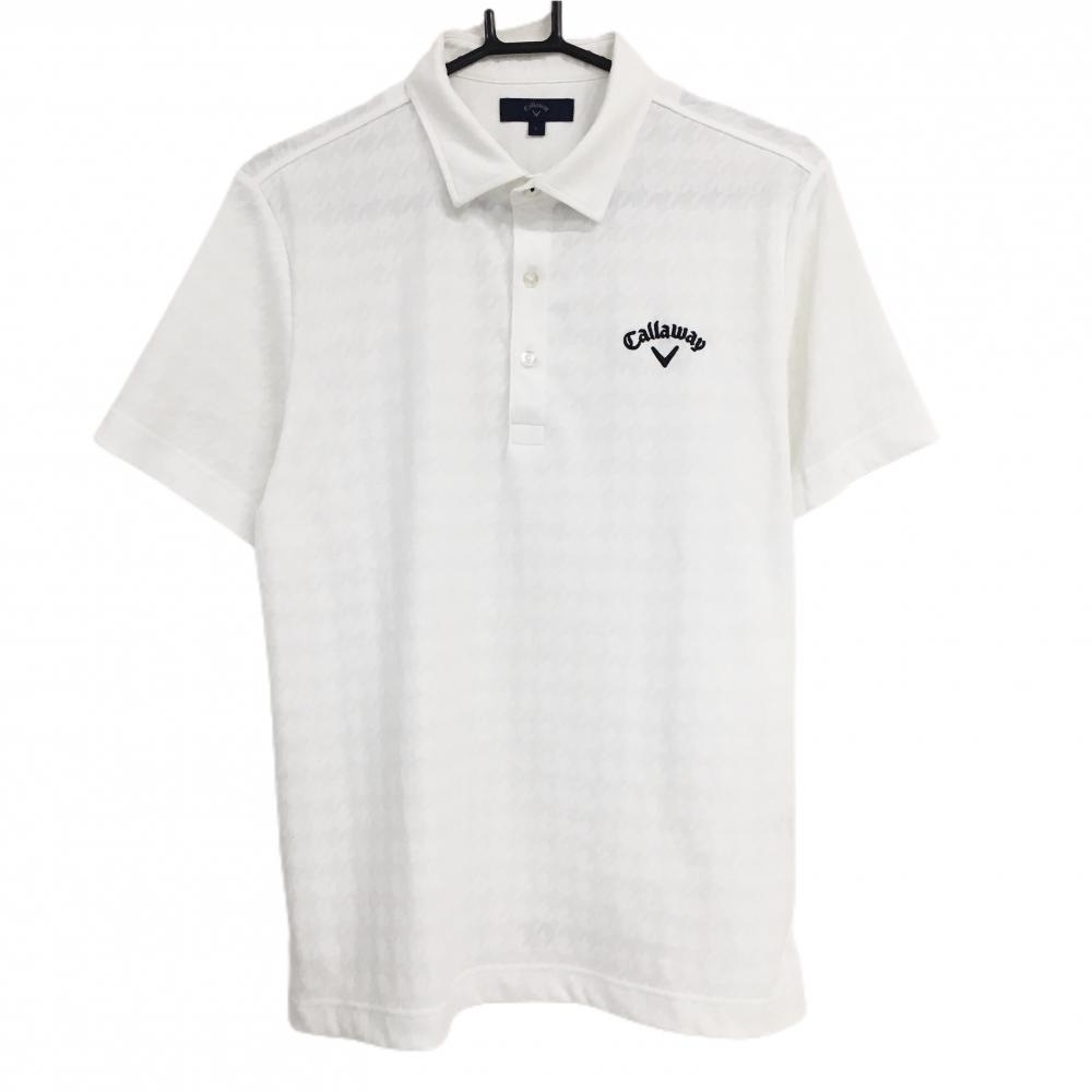キャロウェイ 半袖ポロシャツ 白 千鳥柄地模様 ロゴ刺しゅう メンズ L ゴルフウェア Callaway