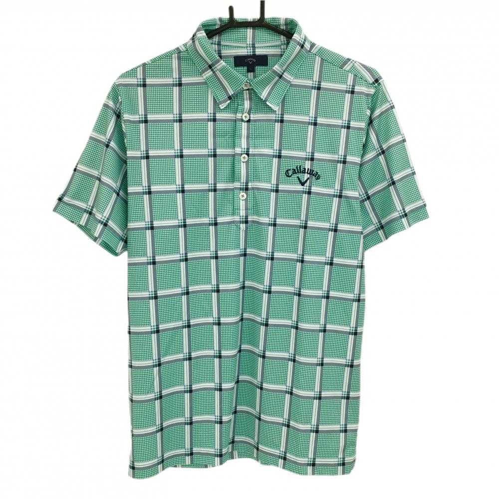 【超美品】キャロウェイ 半袖ポロシャツ グリーン×ネイビー チェック  メンズ L ゴルフウェア Callaway