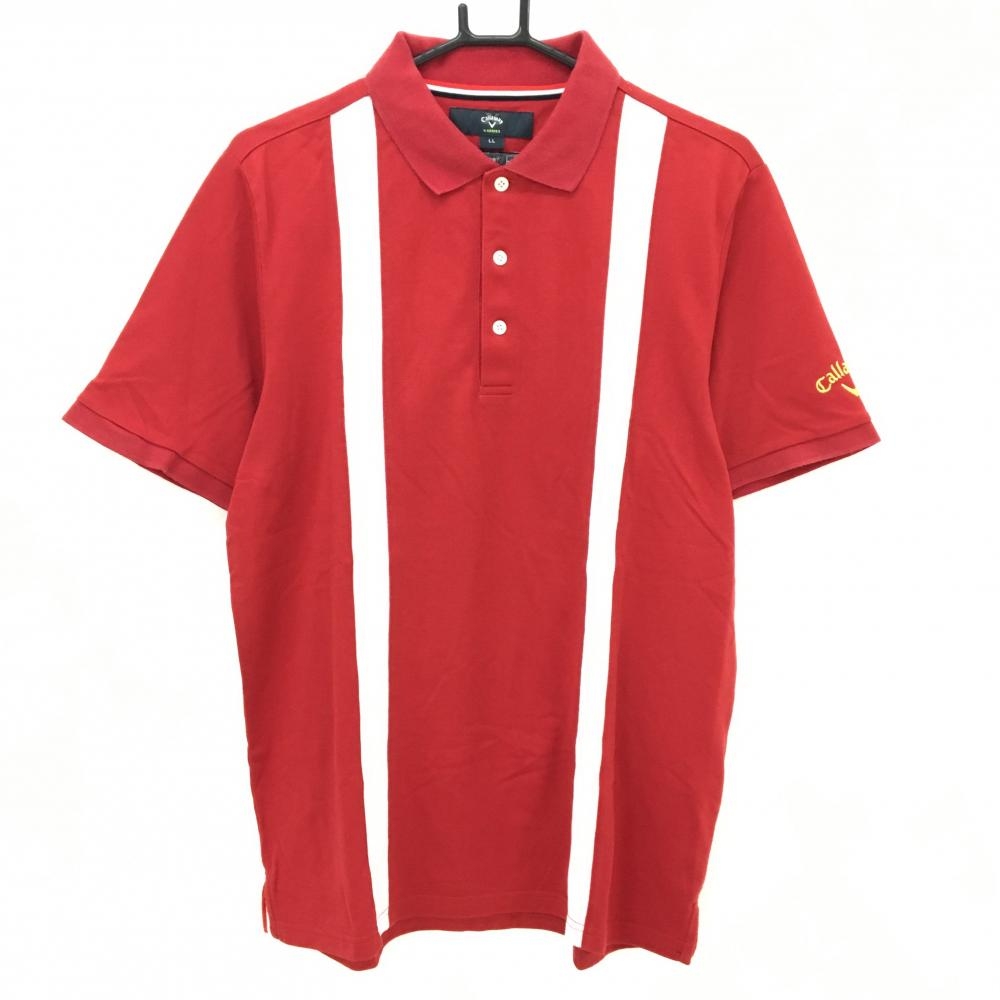 【美品】キャロウェイ 半袖ポロシャツ レッド×白 前身頃一部白ライン DRYSPORT メンズ LL ゴルフウェア Callaway