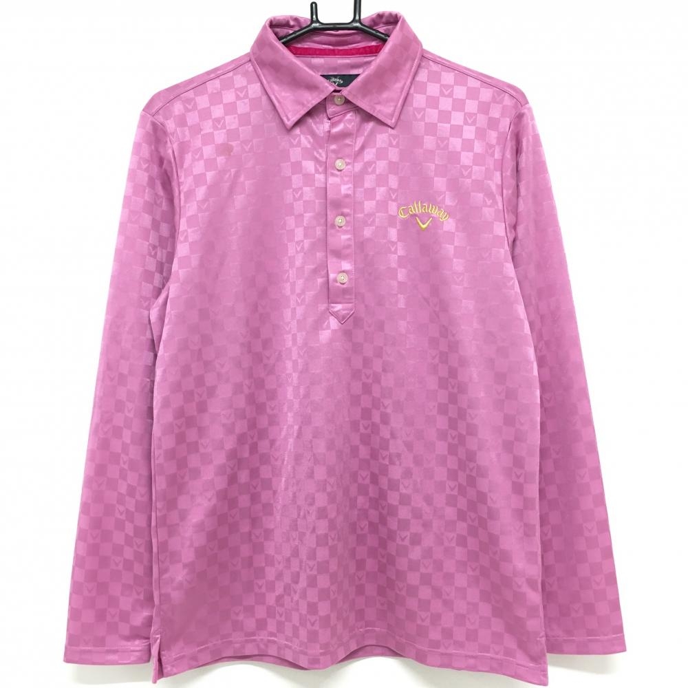 【美品】キャロウェイ 長袖ポロシャツ ピンク ブロックチェック地模様  メンズ L ゴルフウェア Callaway 画像