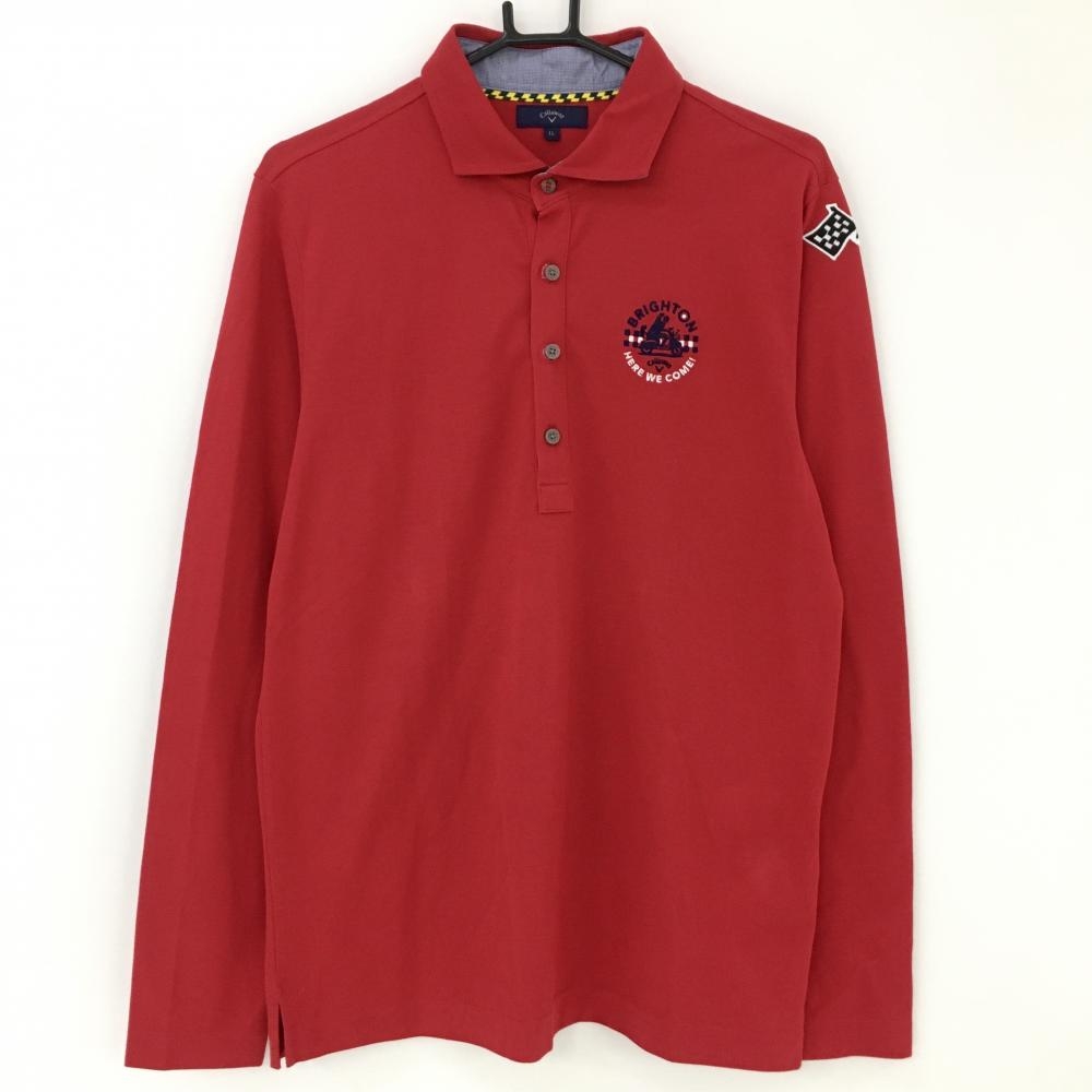キャロウェイ 長袖ポロシャツ レッド 胸元刺しゅう  メンズ LL ゴルフウェア Callaway