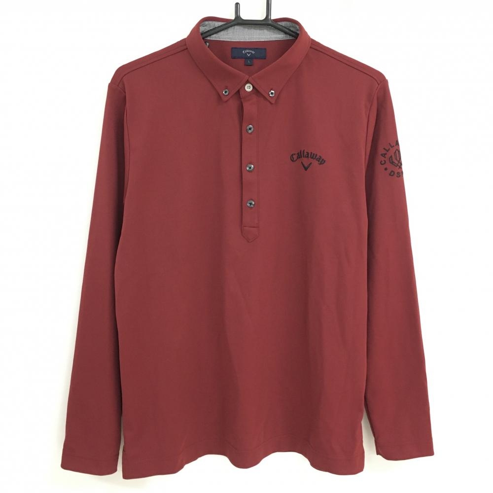 【超美品】キャロウェイ 長袖ポロシャツ ボルドー ボタンダウン ロゴ刺しゅう メンズ 40(M) ゴルフウェア Callaway