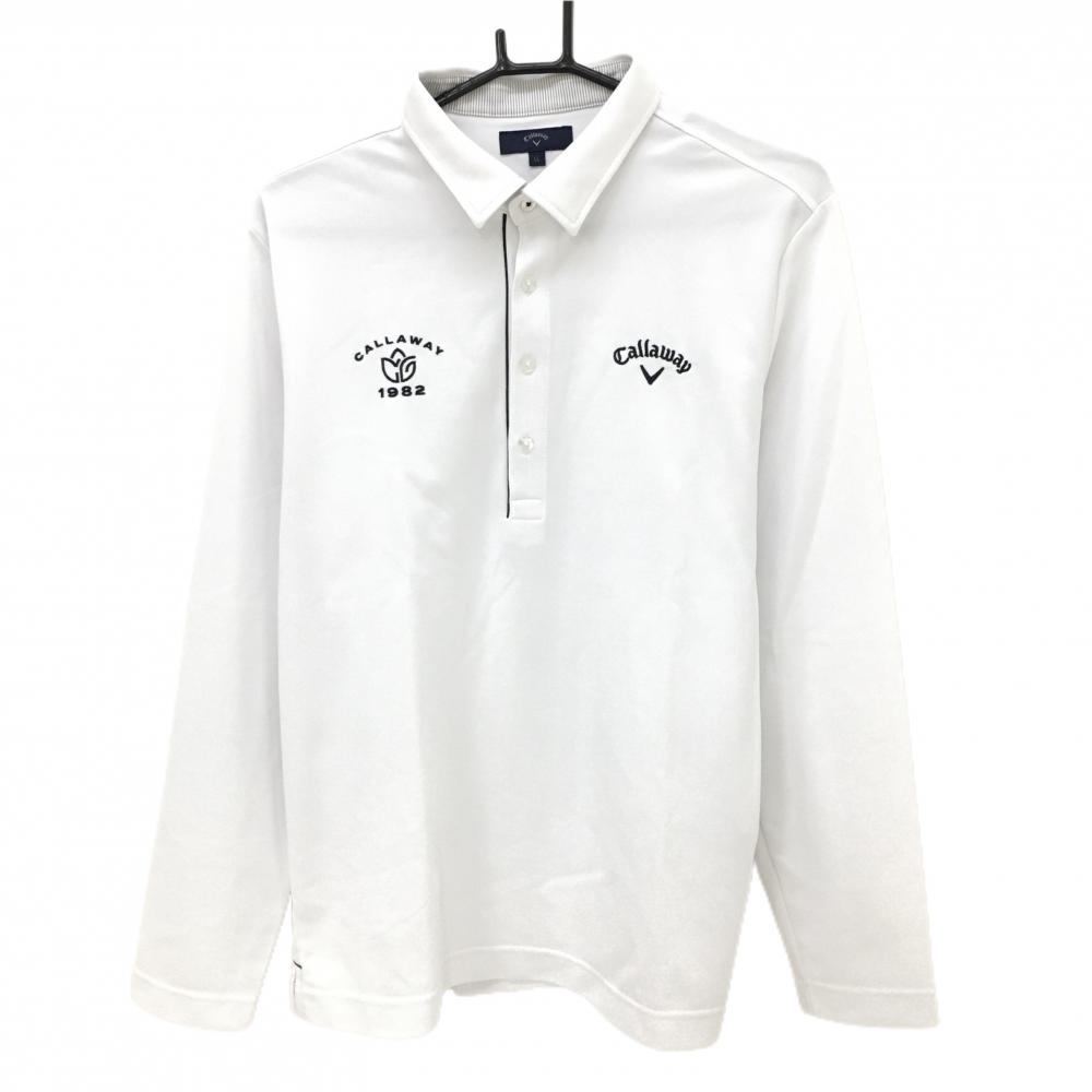 【超美品】キャロウェイ 長袖ポロシャツ 白 ロゴ黒 メンズ LL ゴルフウェア Callaway