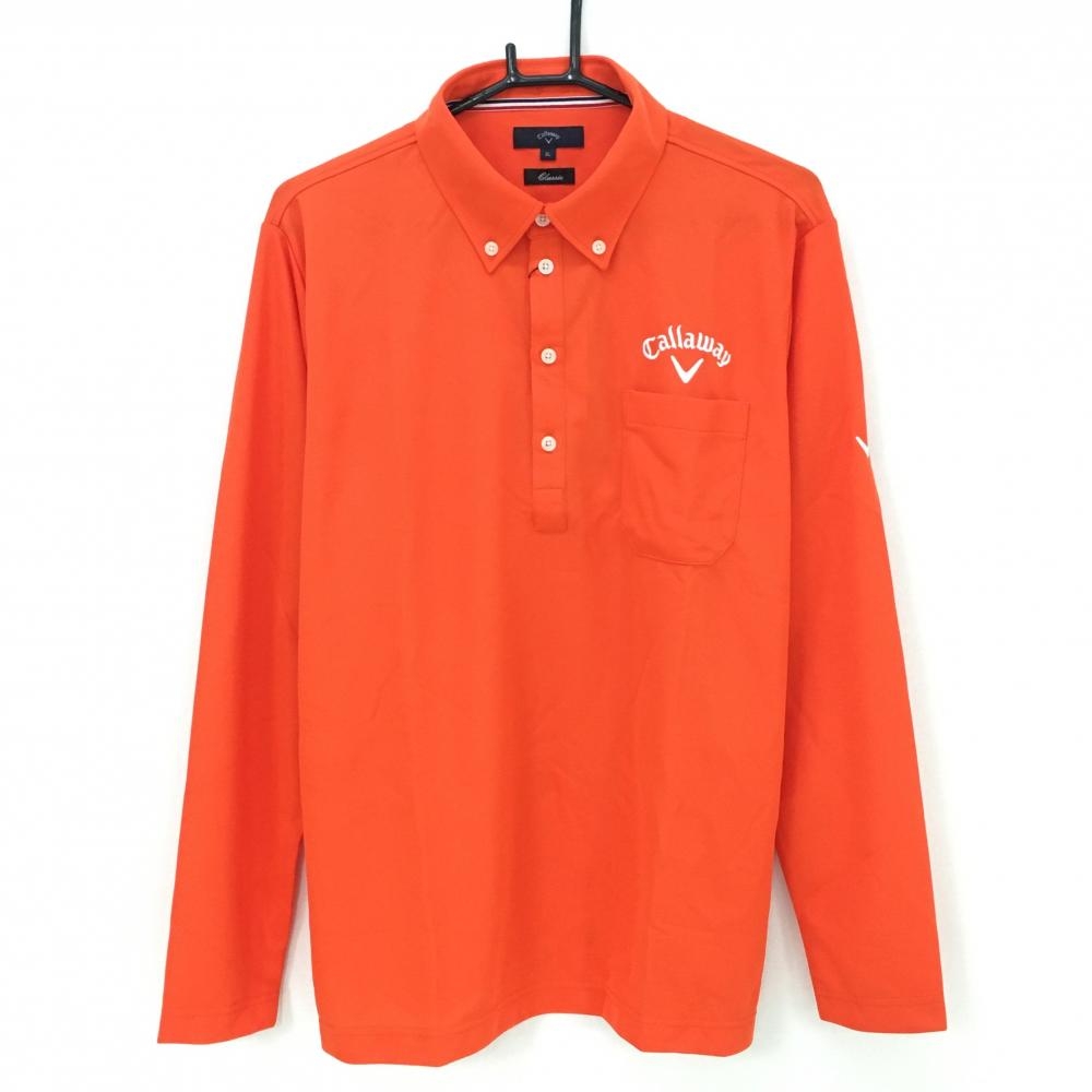 【新品】キャロウェイ 長袖ポロシャツ オレンジ ロゴ白 ボタンダウン メンズ 3L ゴルフウェア 大きいサイズ Callaway