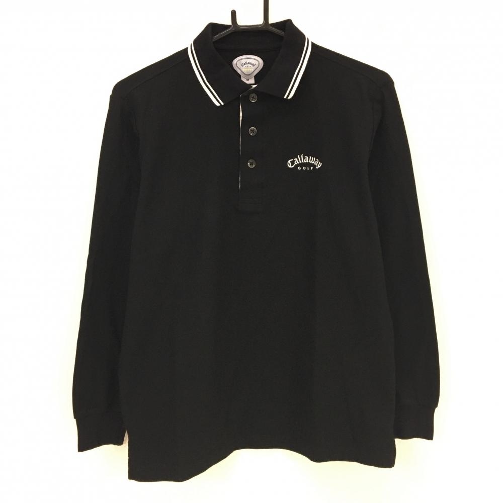 キャロウェイ 長袖ポロシャツ 黒×白 ロゴ刺しゅう  メンズ M ゴルフウェア Callaway