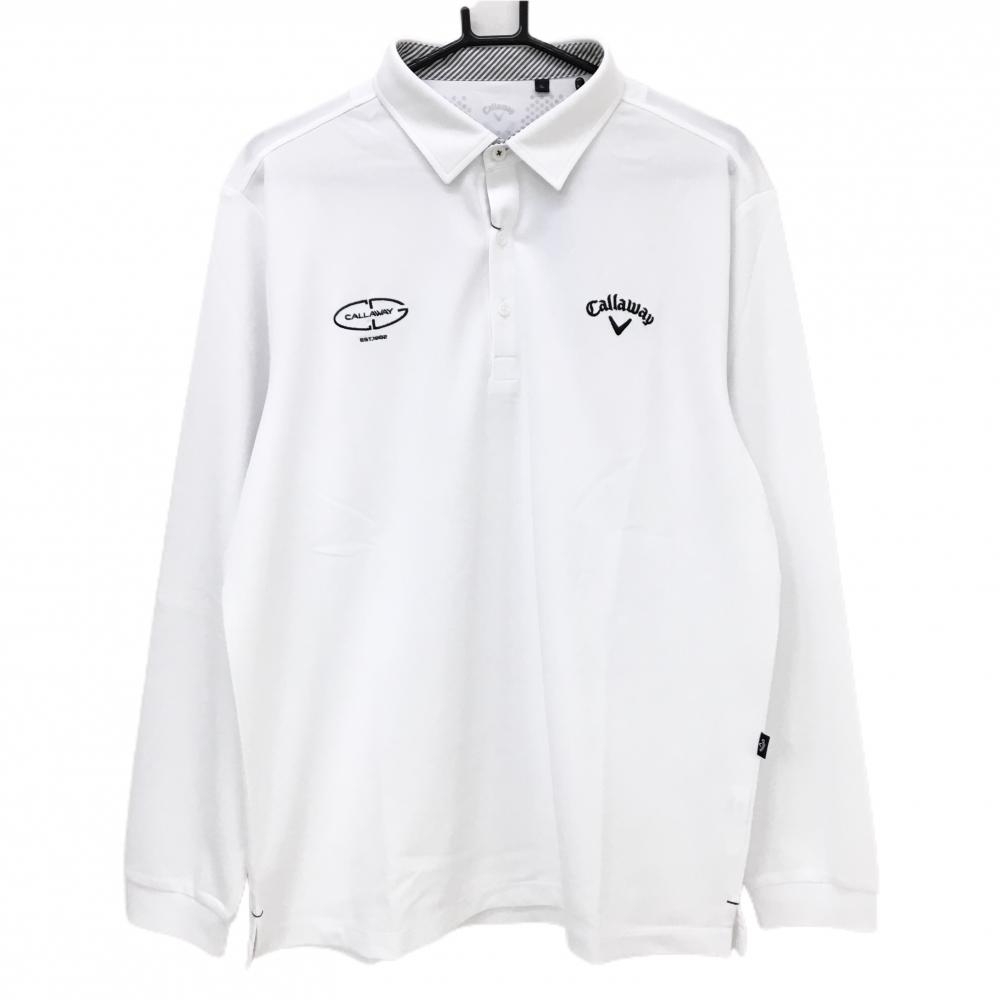 【新品】キャロウェイ 長袖ポロシャツ 白 ロゴ刺しゅう黒 吸汗速乾 UPF15 メンズ 3L ゴルフウェア 2025年モデル 大きいサイズ Callaway