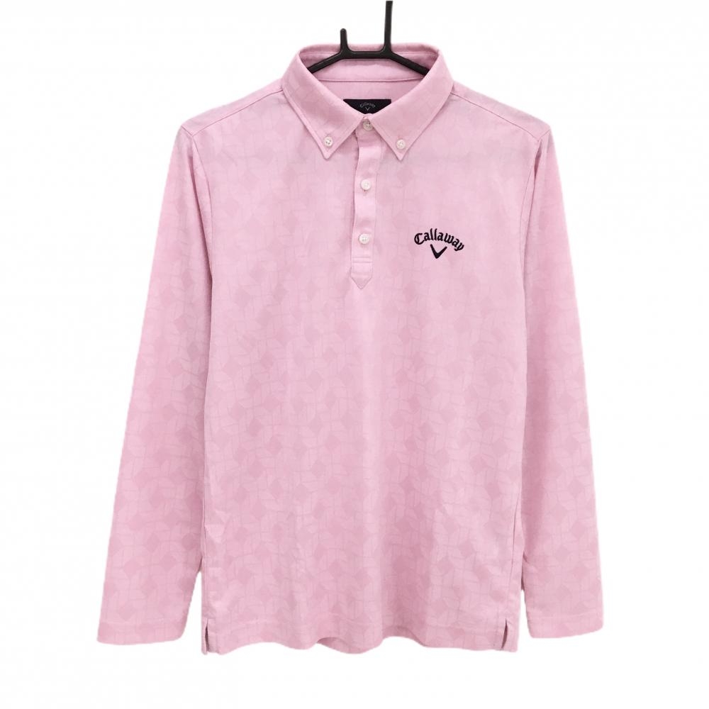【美品】キャロウェイ 長袖ポロシャツ ピンク 総柄地模様 ボタンダウン  メンズ M ゴルフウェア Callaway