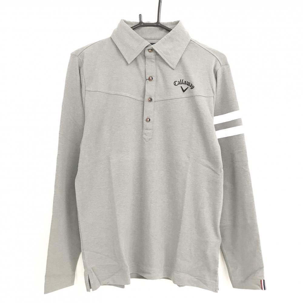 【新品】キャロウェイ 長袖ポロシャツ グレー×白 袖2ライン 速乾  メンズ M ゴルフウェア Callaway