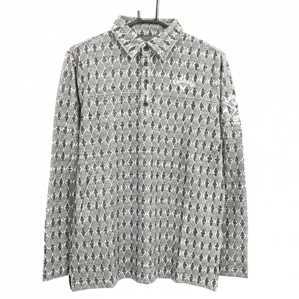 【新品】キャロウェイ 長袖ポロシャツ 黒 ダイヤ柄 表微起毛 WARM メンズ M ゴルフウェア Callaway