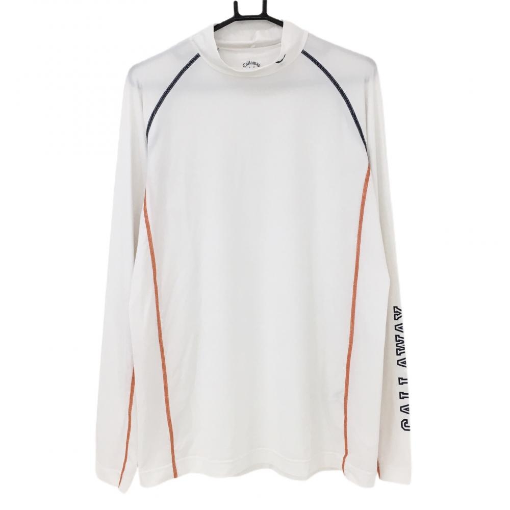 【超美品】キャロウェイ ハイネックインナーシャツ 白×ネイビー ネックロゴ メンズ 3Large ゴルフウェア Callaway 画像