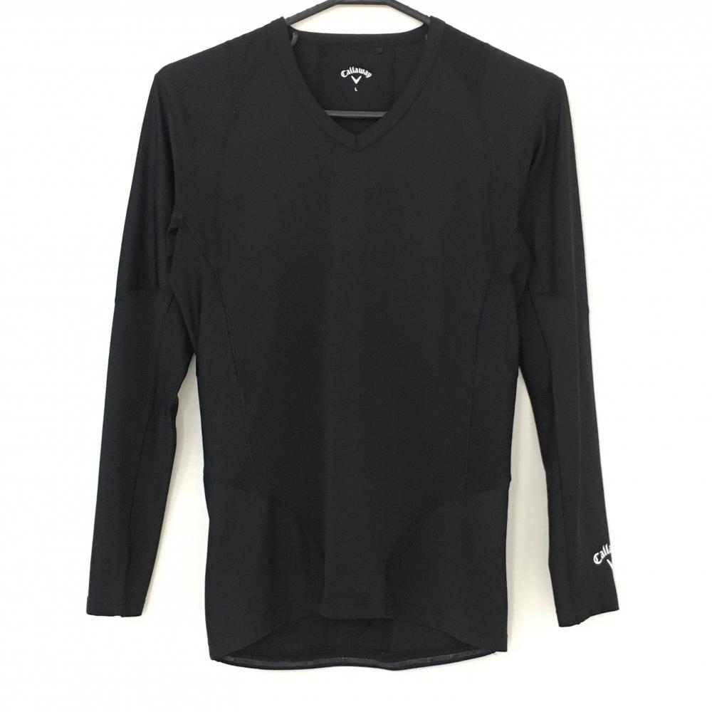 【超美品】キャロウェイ インナーシャツ 黒×白 袖口ロゴ 加圧 メンズ L ゴルフウェア Callaway