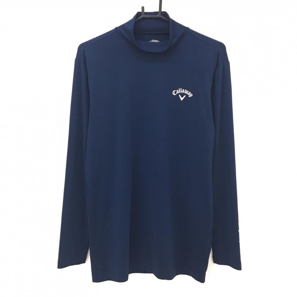 【美品】キャロウェイ ハイネックインナーシャツ ネイビー ロゴ白  メンズ L ゴルフウェア Callaway