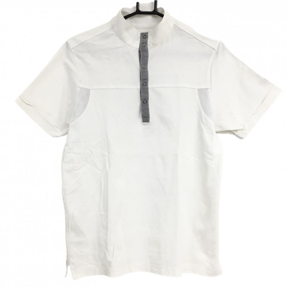 キャロウェイ 半袖ハイネックシャツ 白×グレー スナップボタン 一部メッシュ メンズ L ゴルフウェア Callaway