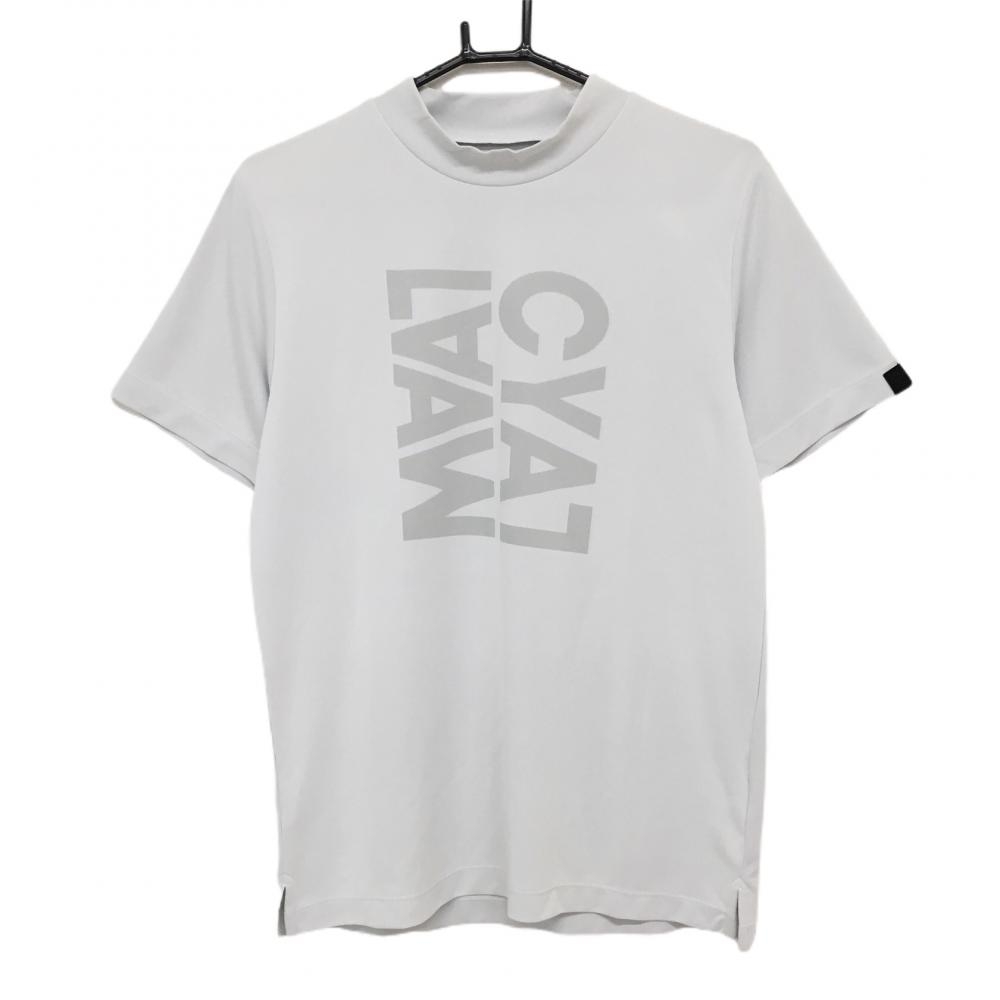 【超美品】キャロウェイ 半袖ハイネックシャツ オフホワイト×グレー ビッグロゴ  メンズ M ゴルフウェア 2022年モデル Callaway