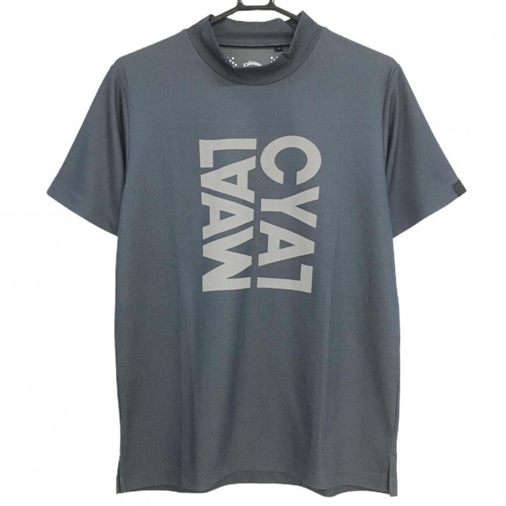 【超美品】キャロウェイ 半袖ハイネックシャツ ネイビー×グレー ビッグプリント メンズ M ゴルフウェア Callaway