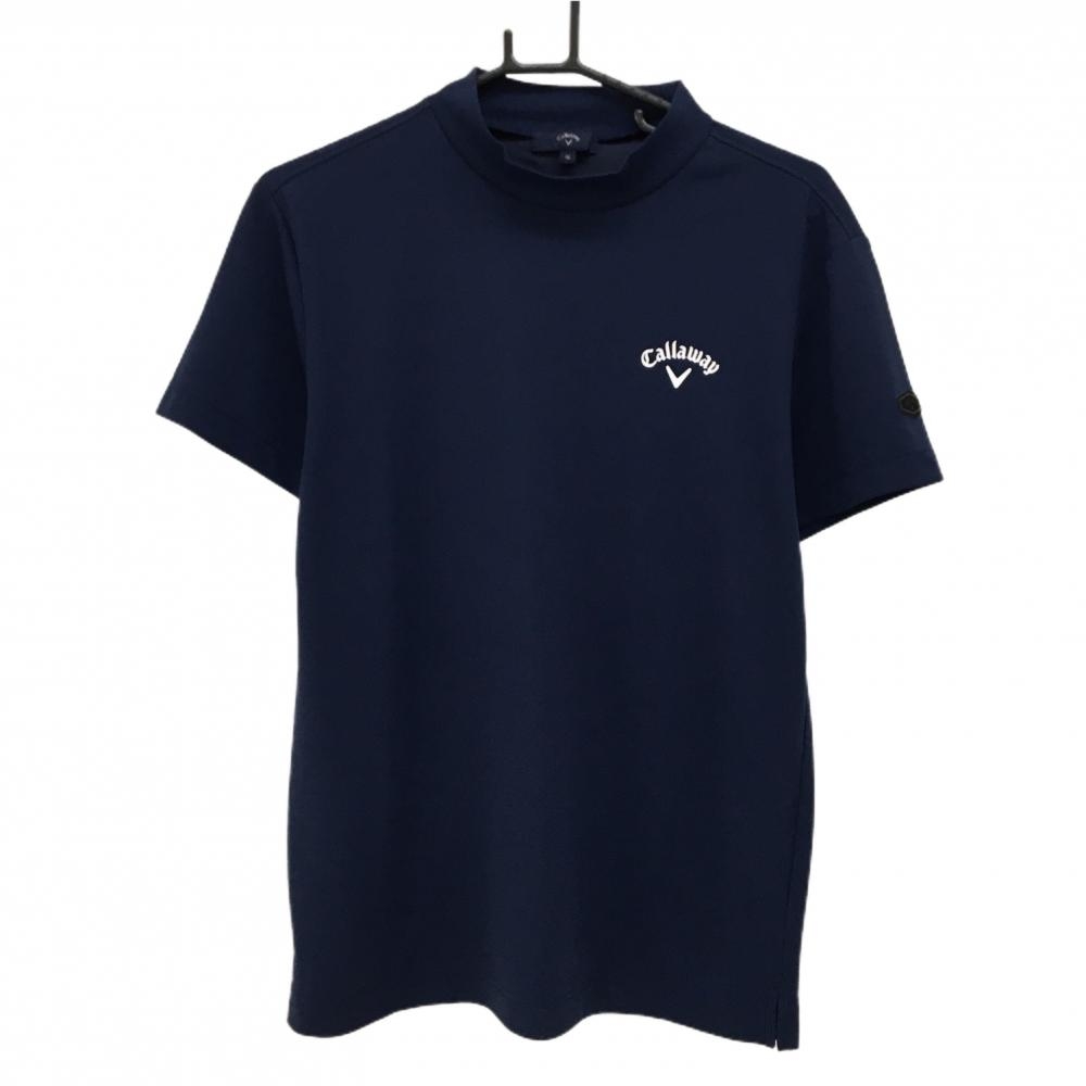 【超美品】キャロウェイ 半袖ハイネックシャツ ネイビー×白 バックロゴ  メンズ M ゴルフウェア 2024年モデル Callaway