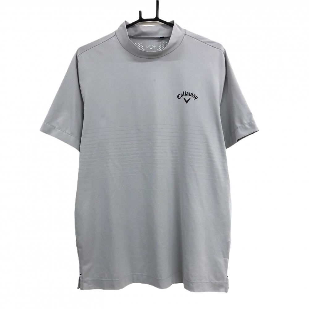 【超美品】キャロウェイ 半袖ハイネックシャツ グレー×黒 胸元ボーダー地模様 袖ライン メンズ LL ゴルフウェア 2023年モデル Callaway