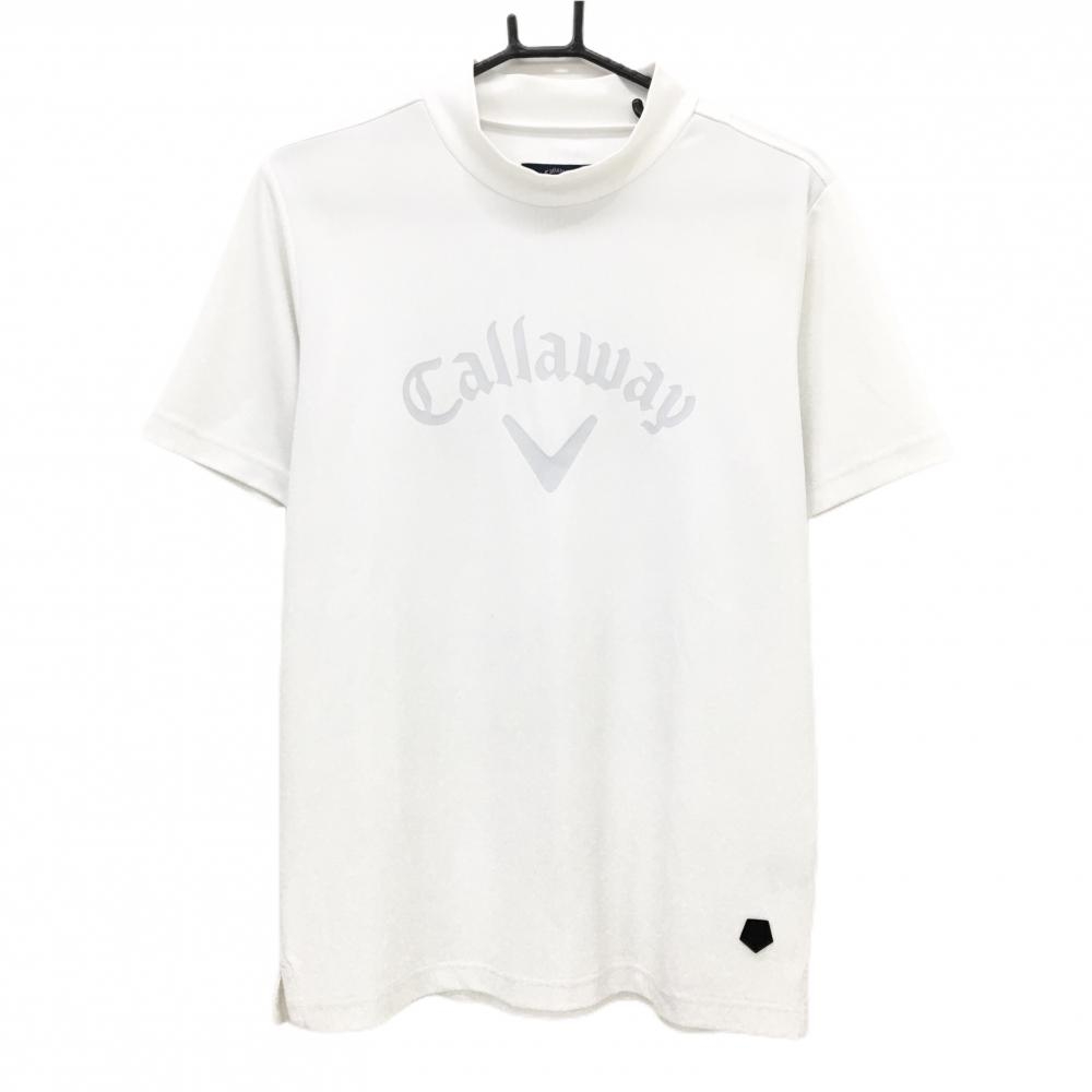 キャロウェイ 半袖ハイネックシャツ 白×ライトグレー ビッグロゴプリント メンズ M ゴルフウェア Callaway