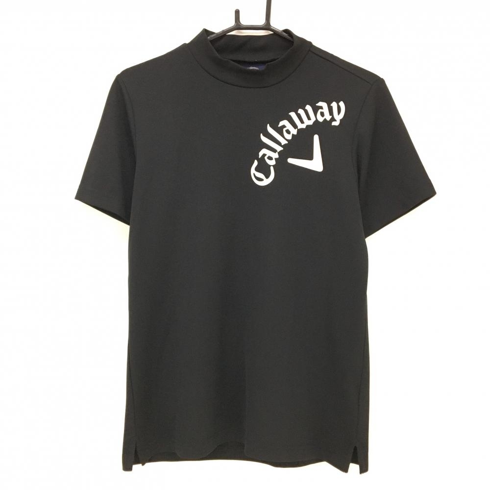 【超美品】キャロウェイ 半袖ハイネックシャツ 黒×白 ロゴプリント メンズ M ゴルフウェア Callaway
