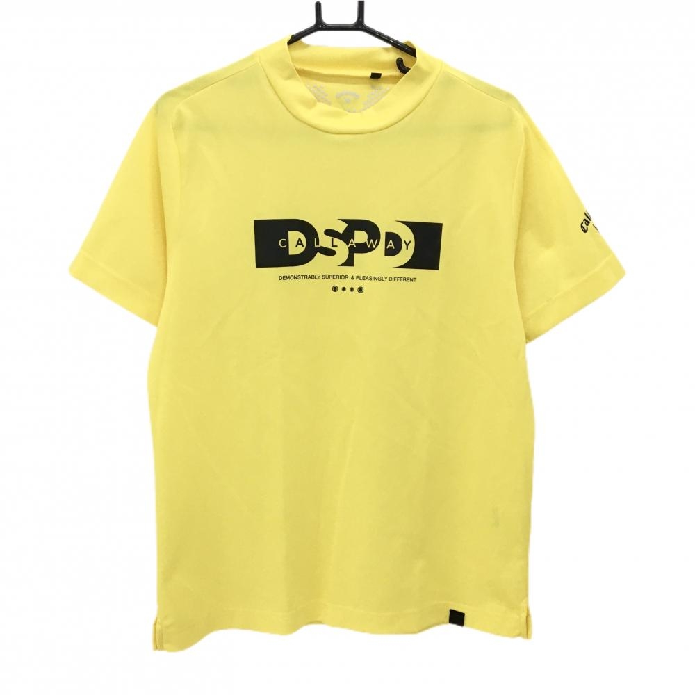 キャロウェイ 半袖ハイネックシャツ イエロー×黒 袖ロゴ メンズ L ゴルフウェア Callaway