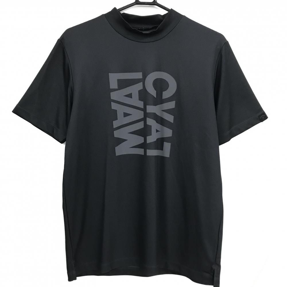 【超美品】キャロウェイ 半袖ハイネックシャツ 黒×グレー フロントロゴ  メンズ L ゴルフウェア Callaway