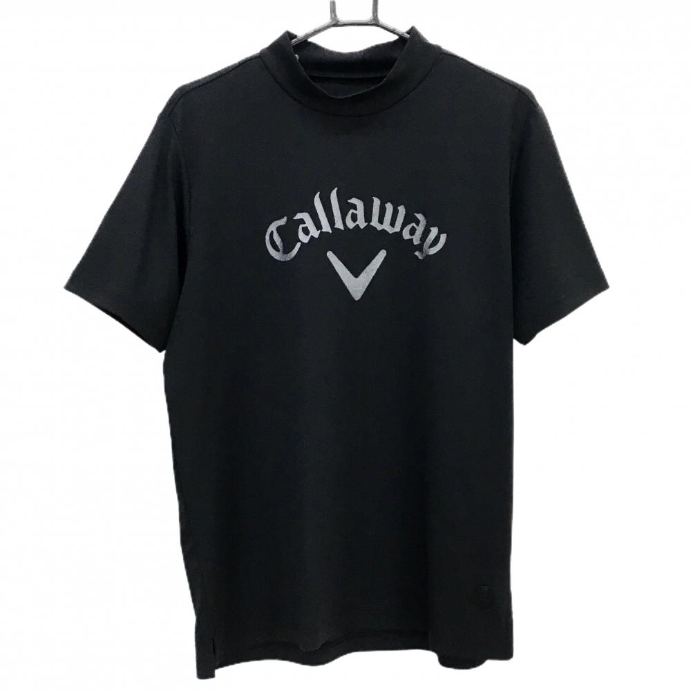 【超美品】キャロウェイ 半袖ハイネックシャツ 黒×ダークグレー フロントロゴプリント メンズ L ゴルフウェア Callaway