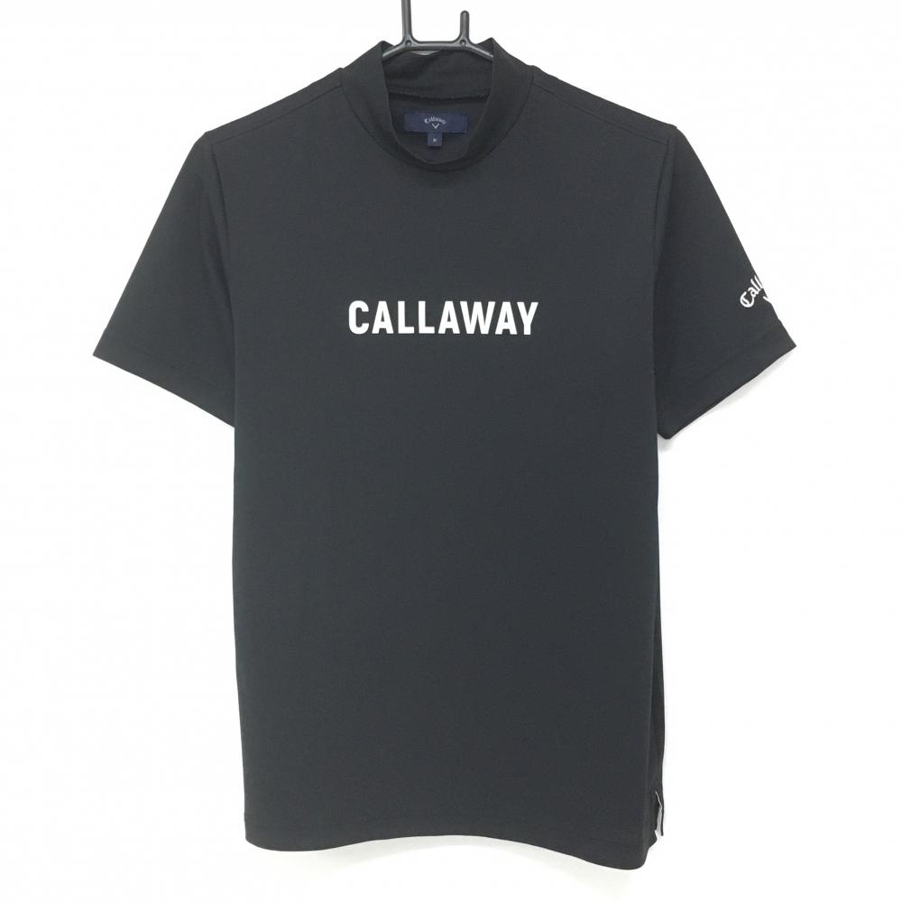 【美品】キャロウェイ 半袖ハイネックシャツ 黒×白 ロゴプリント メンズ M ゴルフウェア Callaway