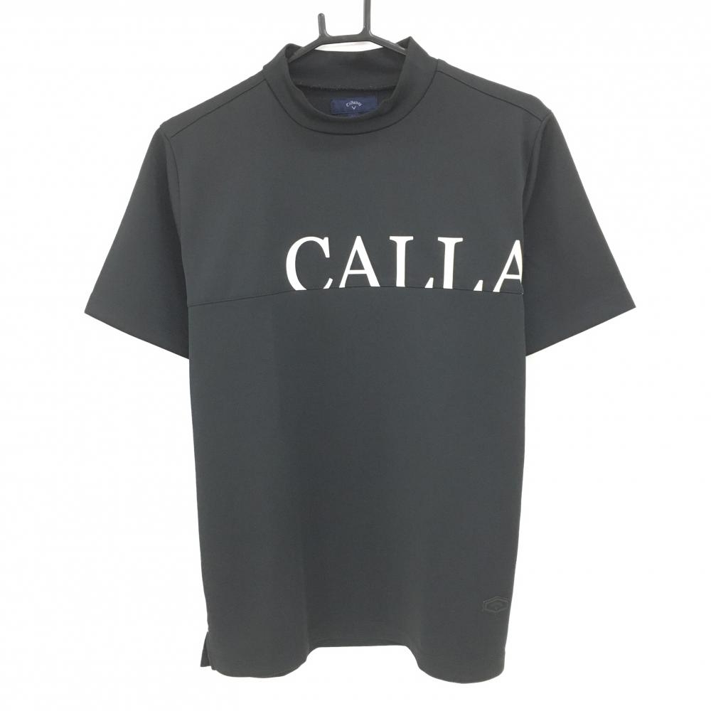 【超美品】キャロウェイ 半袖ハイネックシャツ 黒×白 ロゴプリント メンズ M ゴルフウェア Callaway
