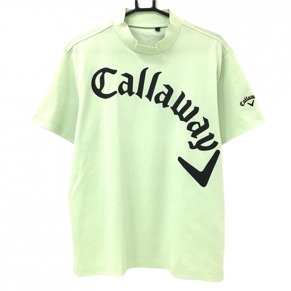 【超美品】キャロウェイ 半袖ハイネックシャツ ライトグリーン ビッグロゴ メンズ LL ゴルフウェア Callaway