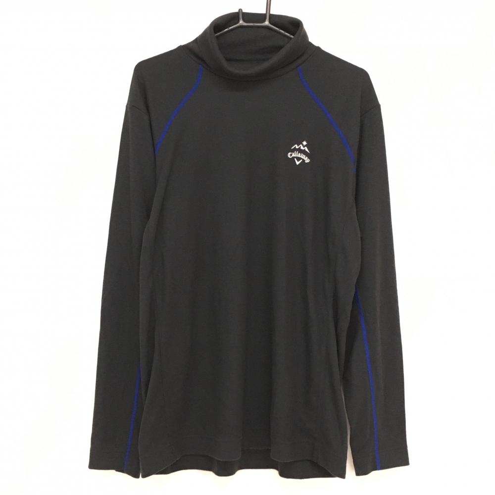 【超美品】キャロウェイ 長袖ハイネックシャツ 黒×ブルー 表裏起毛 ロゴ刺しゅう 大きいサイズ メンズ 3L ゴルフウェア Callaway 画像