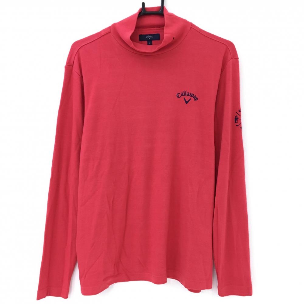 【美品】キャロウェイ 長袖ハイネックシャツ レッド×ネイビー 表微起毛 アクリル混 メンズ L ゴルフウェア Callaway