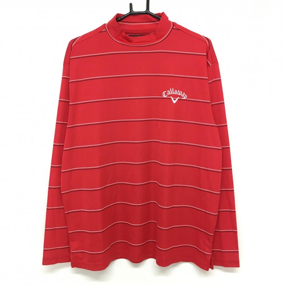 【超美品】キャロウェイ 長袖ハイネックシャツ レッド×白 ボーダー  メンズ LL ゴルフウェア Callaway