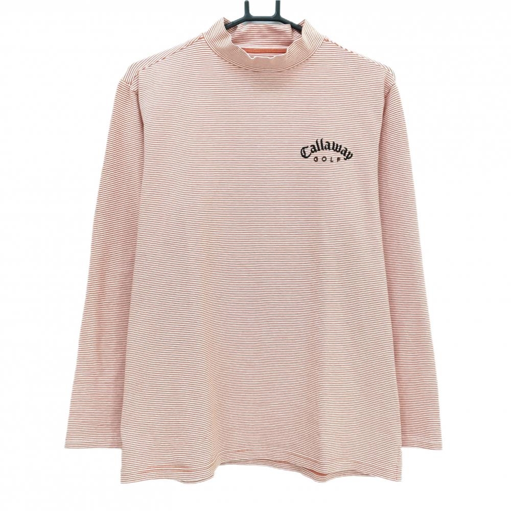 【美品】キャロウェイ 長袖ハイネックシャツ オレンジ×白 ボーダー ロゴ黒 メンズ LL ゴルフウェア Callaway