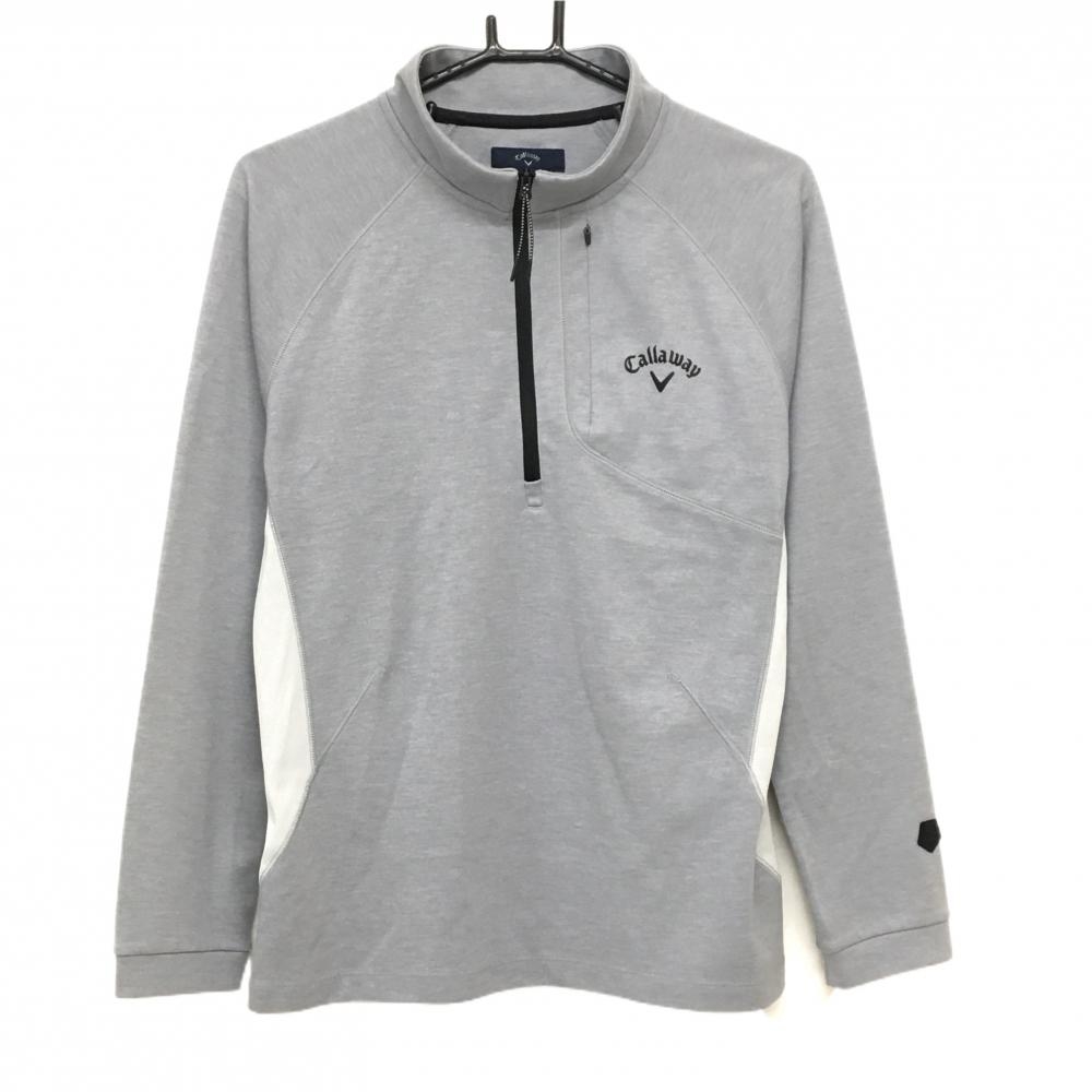 キャロウェイ 長袖ハイネックシャツ 杢グレー×黒 ハーフジップ サイド切替 胸ジップポケット  メンズ M ゴルフウェア Callaway