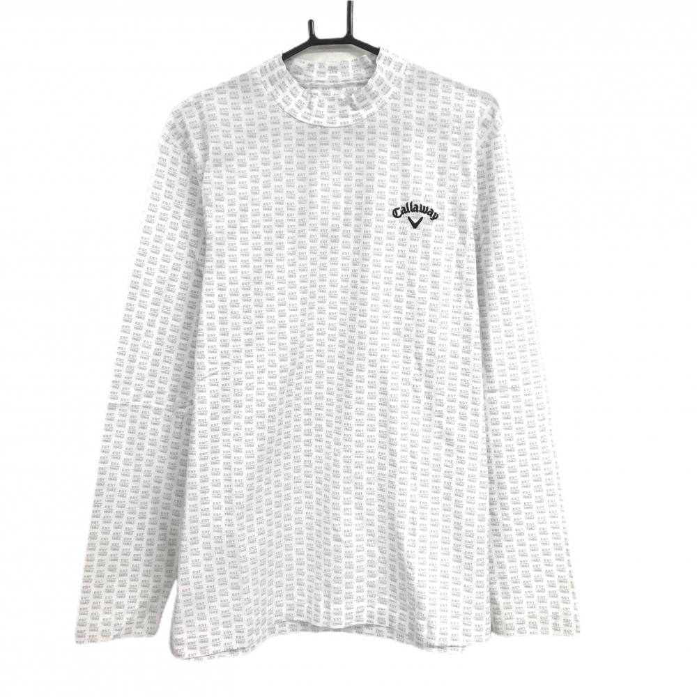 【新品】キャロウェイ 長袖ハイネックシャツ 白×グレー 英字総柄 ストレッチ メンズ 3L ゴルフウェア 2024年モデル 大きいサイズ Callaway